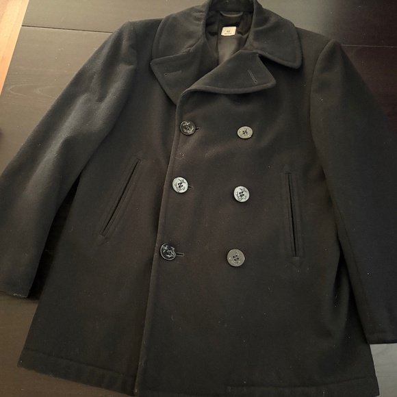 Vintage Mens Sterlingwear Black US Navy Overcoat Peacoat  Size 40R - Picture 1 of 8